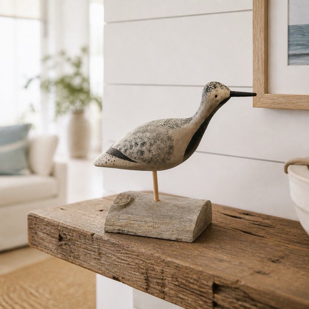 Vintage Hand-Carved & Painted Wooden Shorebird Decoy On A Stand Folk Art
